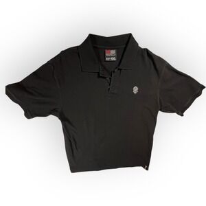 Southpole Black large Mens Short Sleeve Collared Polo Shirt Front logo Old Money